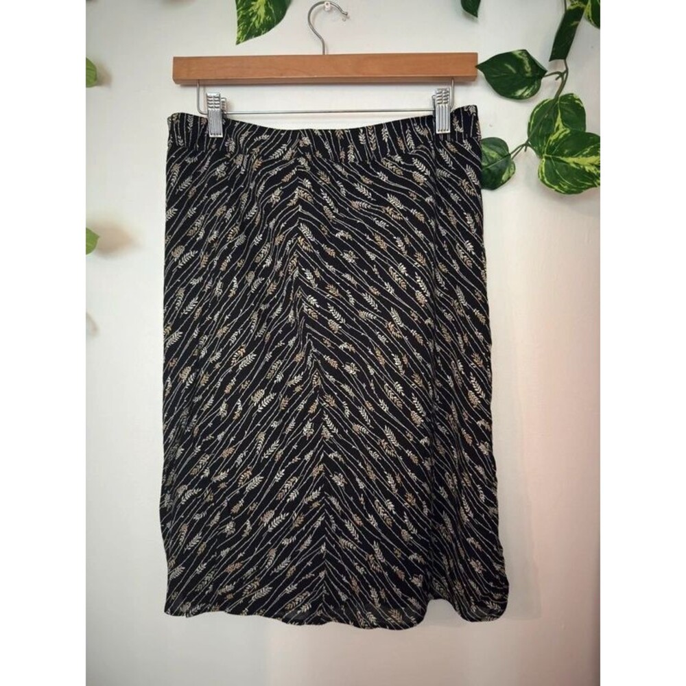 Liz Claiborne Lizsport y2k Black Botanical Print Skirt Size 10 Lined Midi Skirt
